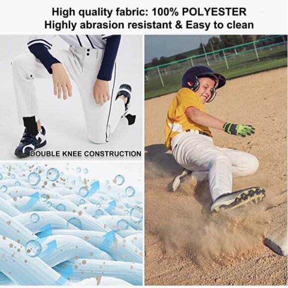 Baleaf Baseball Pants Youth Adjustable Inseam Black Piping Open Bottom YL - Picture 7 of 9